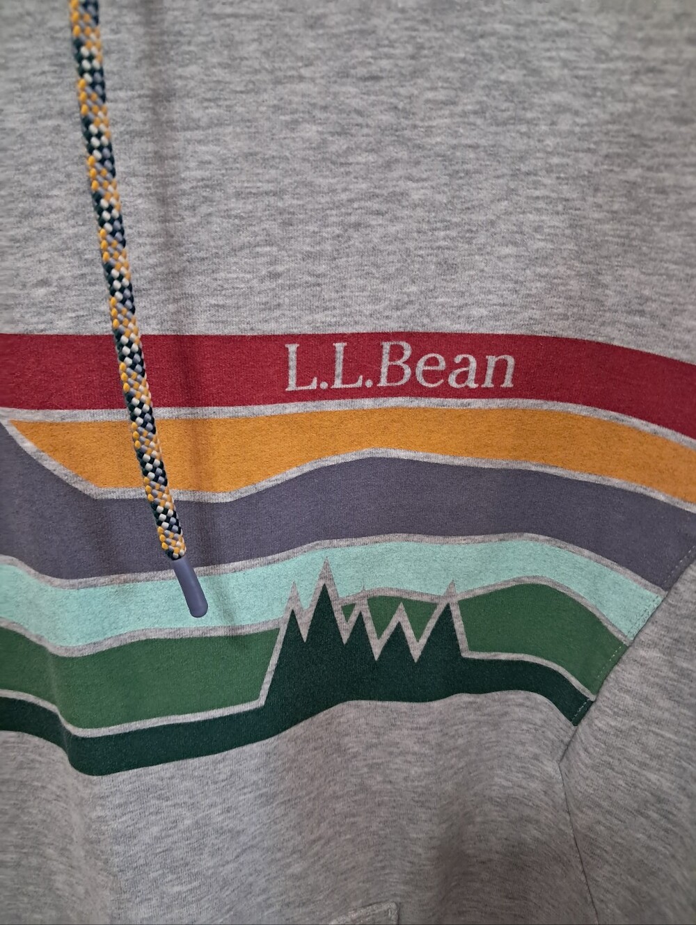 Women's Large L.L. Bean Sweatshirt Hoodie Gray with Stripes Thumbholes Pullover - Picture 2 of 8